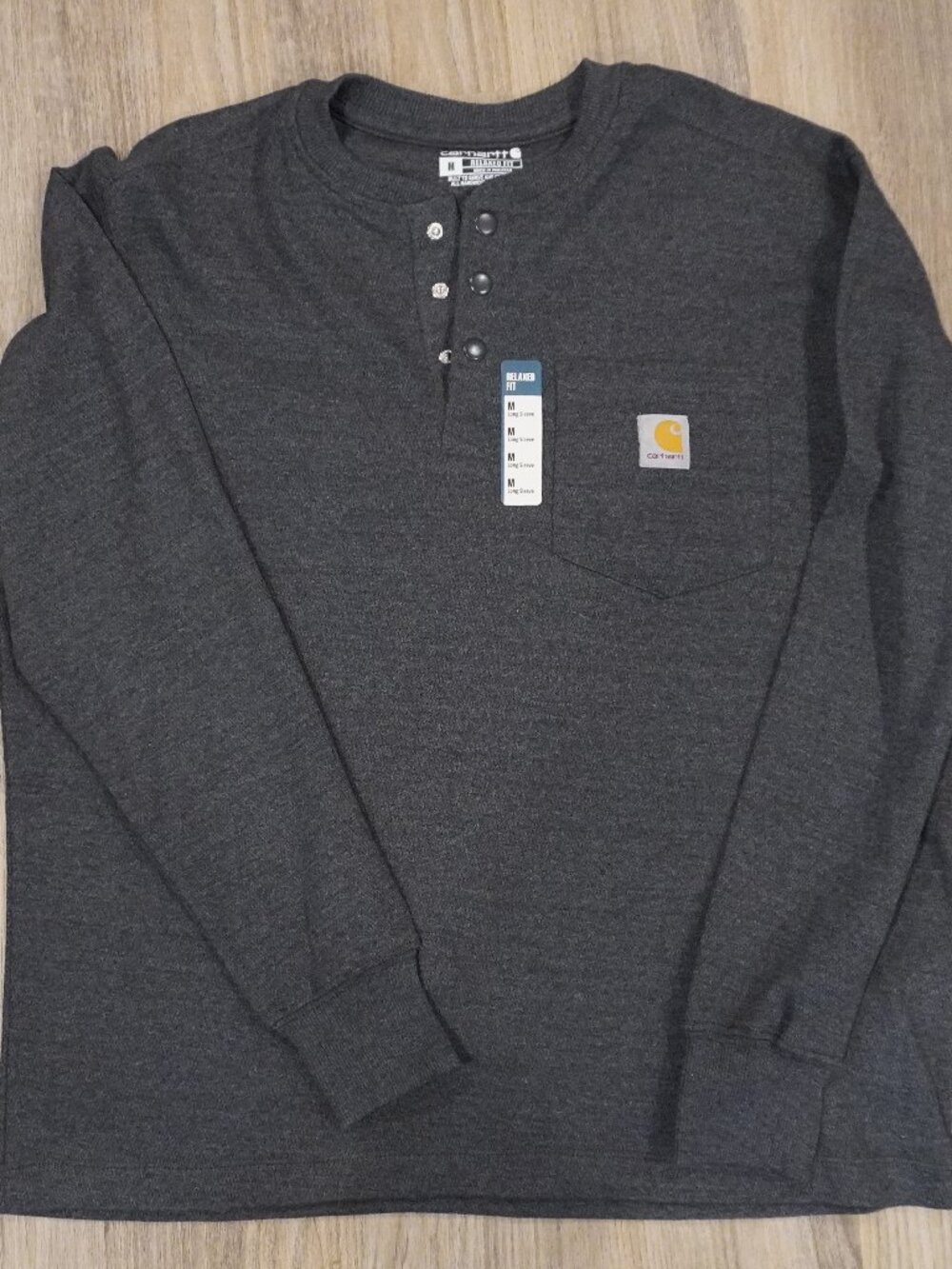 NWT Carhartt Mens Long Sleeve Henley Shirt Grey Relaxed Fit Size Medium